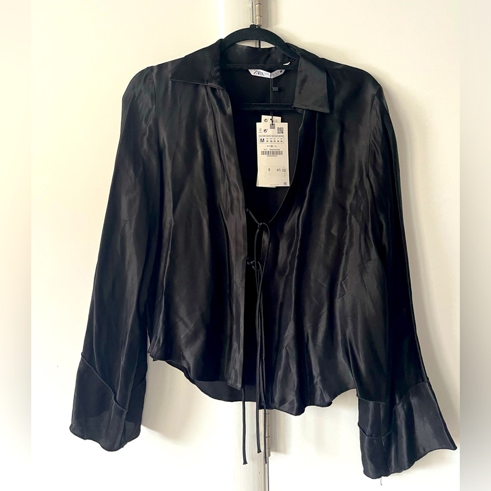 NWT Zara Collared Blouse — tie in front